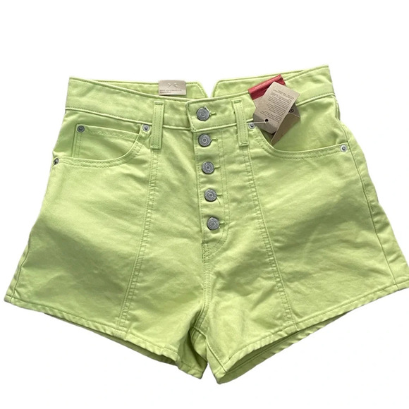 Levi's Women's Notch High Waisted Mom Green Neon Short Size 28 - Picture 1 of 9
